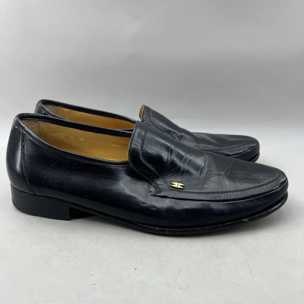 Vintage Magnanni Slip On Loafers Men Size 9 M Black Leather Square Dress Shoes